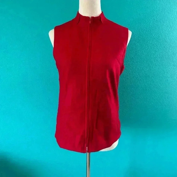 Collection Harve Benard Red Wool Blend Full Zip Mock Neck Vest Gorp Size 4 - Picture 1 of 3